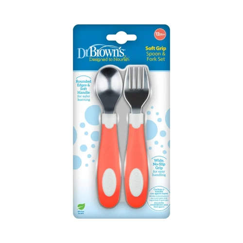 DR-TF026_Pkg_F_Soft_Grip_Spoon_and_Fork_Coral_L Bliss & Bless-Dr. Brown's 軟手柄不鏽鋼圓邊叉匙套裝