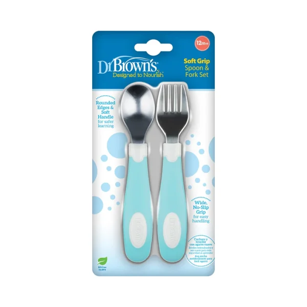 DR-TF027_Pkg_F_Soft_Grip_Spoon_and_Fork_Teal_Set_L Bliss & Bless-Dr. Brown's 軟手柄不鏽鋼圓邊叉匙套裝