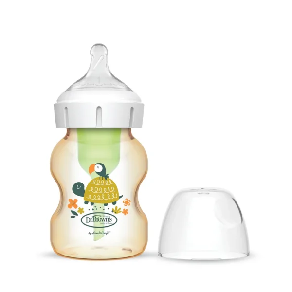 DR-WB51620-INTLX_R2_Product_OptionsPLUS_Wide-Neck_PPSU_5oz_150ml_turtle_design_1-pack_L Bliss & Bless-Dr. Brown's Options+ 仿母乳排氣奶樽 - 小龜印花 (1階段奶咀) - PPSU 5oz