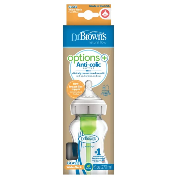 DR-WB91700Options__Pkg_F_Options_Wide-Neck_GLASS_9oz_270ml_1-pack_L Bliss & Bless-Dr. Brown's Options+ 仿母乳排氣奶樽 - 玻璃 9oz