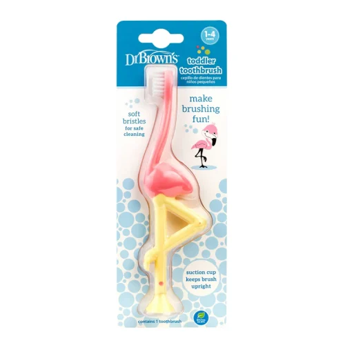 HG058_Pkg_F_Toddler_Toothbrush_Flamingo_L Bliss & Bless-Dr. Brown's 小童軟毛吸盤牙刷 - 小紅鶴