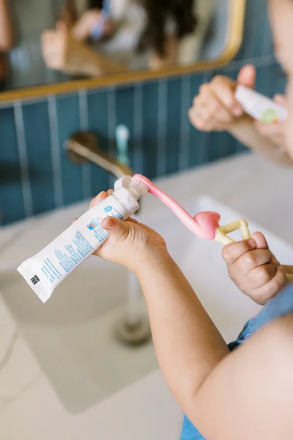 Lifestyle_Toddler_Toothbrush_Flamingo_and_toothpaste_3_L Bliss & Bless-Dr. Brown's 小童軟毛吸盤牙刷 - 小紅鶴
