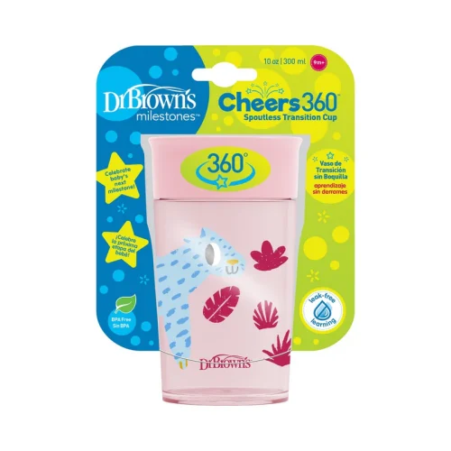 TC01093_F_Pkg_Cheers_360_Cup_10oz_300ml_pink_L Bliss & Bless-Dr. Brown's 森林樂園 360 度連蓋防漏學習杯 10oz - 粉紅
