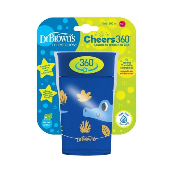 TC01094_F_Pkg_Cheers360_Cup10oz_300ml_blue_L Bliss & Bless-Dr. Brown's 森林樂園 360 度連蓋防漏學習杯 10oz - 藍色