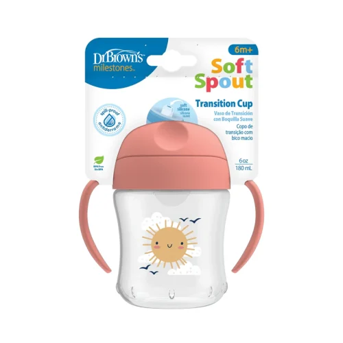 TC61003-INTLX_Pkg_F_Soft-Spout_Transition_Cup_6oz_180ml_Pink_Sunshine_Deco_L Bliss & Bless-Dr. Brown's 軟吸咀雙柄學習杯 6oz