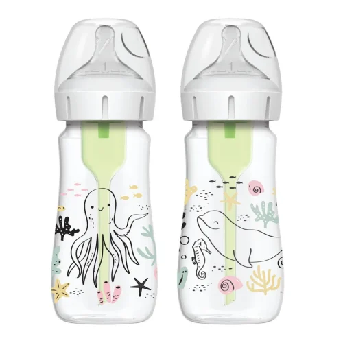 WB92028_Product_OptionsPLUS_Wide-Neck_designer_edition_9oz_270ml_Ocean_decos_2-Pack_L Bliss & Bless-Dr. Brown's Options+ 排氣奶樽 海洋彩繪 PP 9oz 兩個裝